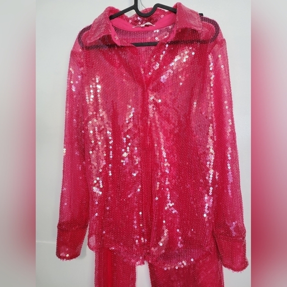 REVOLVE More To Come Sequin Two-Piece Pant Set Hot Pink Small NWOT - Picture 2 of 12
